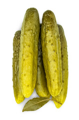 Several pickled cucumbers isolated on a transparent background.