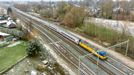 aerial view of trains