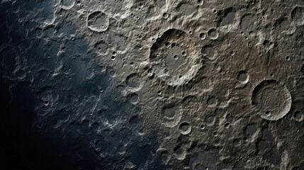 Moon surface as seen from space. 
Closeup view of moons craters. 