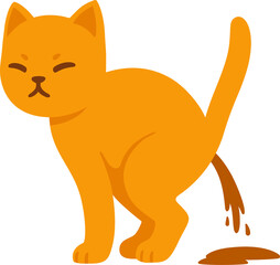 Sick cat having diarrhea, symptom of disease in cats. Veterinary health illustration, cartoon drawing.