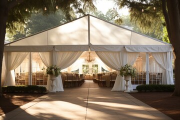 Fototapeta premium Outdoor wedding tent decorated with flowers, outdoor wedding