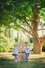Fototapeta premium Two funny kids are playing