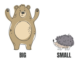 Small big different size compare cartoon animal concept. Vector flat graphic design illustration	