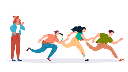People giving up race competition career success concept. Vector flat graphic design illustration