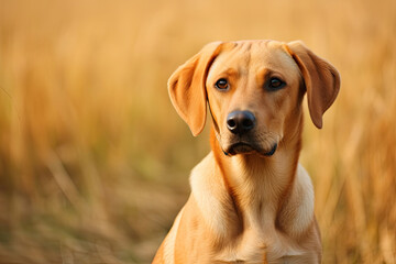Portrait of a young labrador dog outdoors in the field