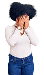 Young african american girl wearing casual clothes and glasses rubbing eyes for fatigue and headache, sleepy and tired expression. vision problem