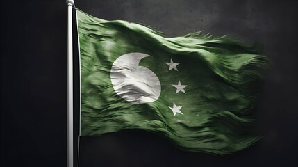 waving colorful national flag of pakistan on a gray background with text independence day,Generative Ai