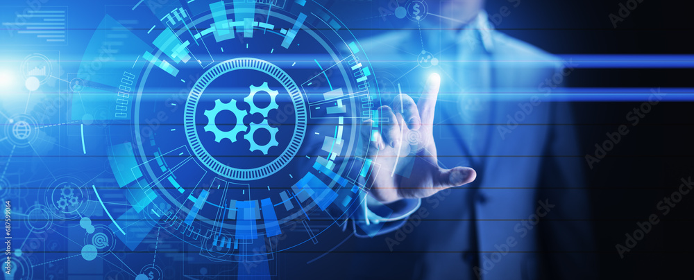 Poster automation, business and industrial process workflow optimisation, software development concept on v