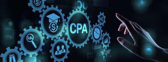 CPA Certified Public Accountant Audit Business concept on virtual screen. - obrazy, fototapety, plakaty