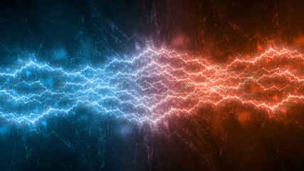 Fire and ice fractal lightning background, electrical abstract - 687599205