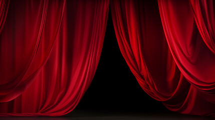 Fototapeta premium Empty scene with a red curtain and spotlights. Concert, show, performance