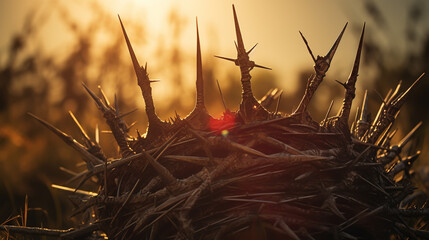 Wreath Of Thorns With King Crown Shadow - Passion And Triumph Of Jesus - obrazy, fototapety, plakaty