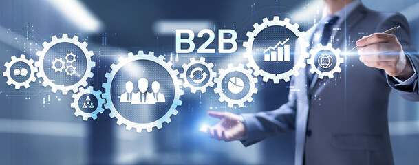 B2B Business-to-Business marketing strategy cooperation communication finance concept.