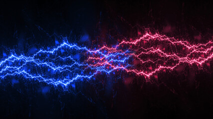 Red and Blue fractal lightning background, electrical abstract - 687600026