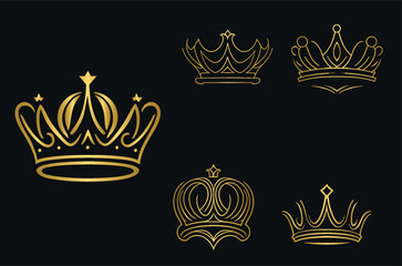 Set of golden crown, king, queen, princess, prince gold crown - obrazy, fototapety, plakaty