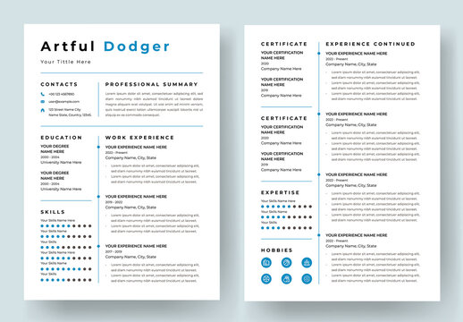 Creative  Resume Layout with Blue Accents
