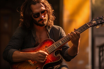 Obraz premium Live Performance: Guitarist Captivating Audience