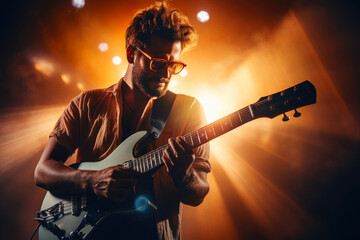 Obraz premium Musical Passion: Stage-Lit Guitarist at Live Show