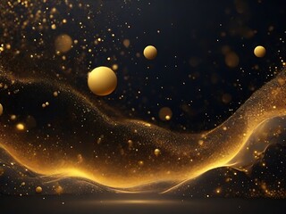 Abstract background with golden shining dots and stars, particles wave and light abstract background AI generative.
