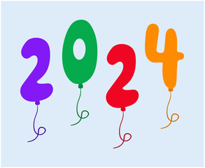 Happy New Year 2024 Abstract Ballons Multicolor Graphic Design Vector Logo Symbol Illustration With Cyan Background