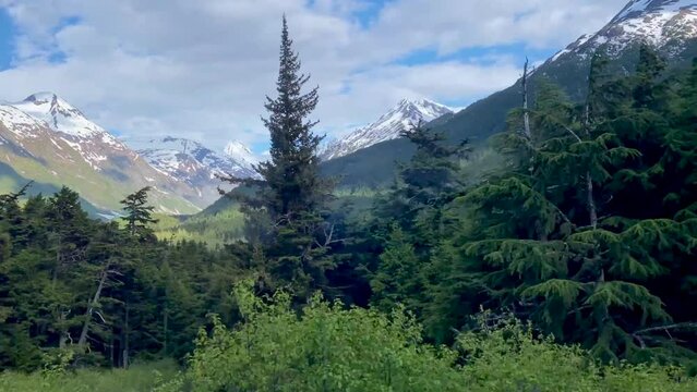 Trail Glacier on Kenai Peninsula, Alaska. Chugach National Forest and Kenai Mountains, Trail River is a major tributary of the upper Kenai River. Riding the Alaska Railroad. 