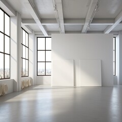 Fototapeta premium Blank Canvas on a wall, art mockup, luxurious artistic setup to showcase two paintings