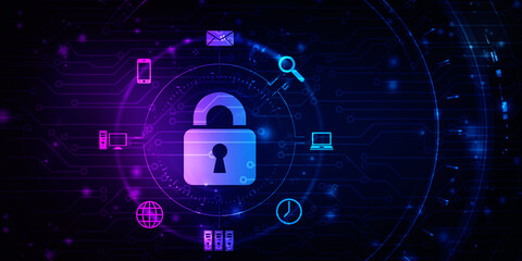 2d illustration Safety concept: Closed Padlock on digital background