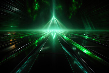 Ethereal Glowing Green Lines in Abstract Darkness