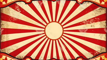 Vintage Circus Poster Background with golden frame red sunburst and stars in high resolution,Generative Ai