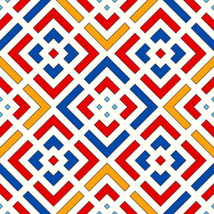 Obraz premium Repeated chevrons, diamonds, angle brackets, curves pattern background. Embroidery ornament. Geometric image. Ancient mosaic motif backdrop. Ethnic digital paper, textile print. Seamless vector