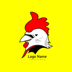 logo design in the shape of a chicken head with glasses, suitable for food brands, cafes, restaurants and chicken farms.
