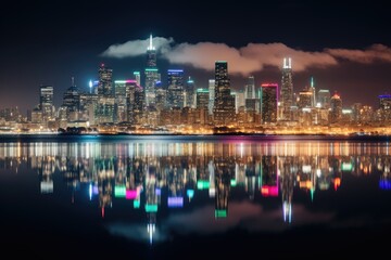Metropolitan Nightscape with Luminous Reflections