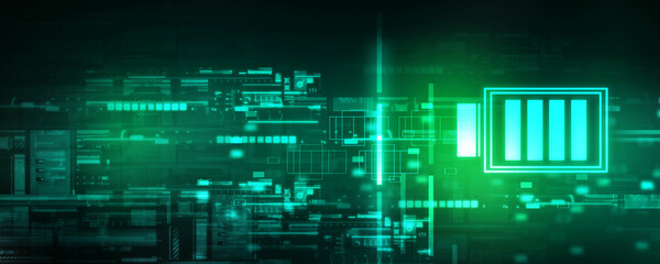 3d rendering Electrical energy and power supply source concept, accumulator battery with charging level indicator