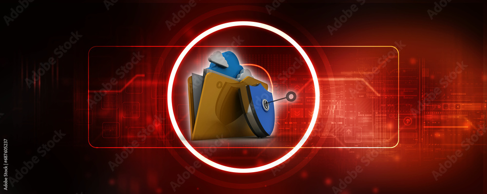 Poster 3d rendering cloud folder storage protected shield