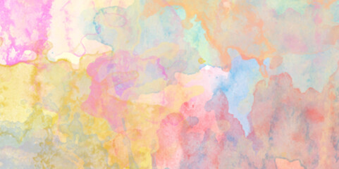 This is brush painted watercolor splash, colorful multicolor abstract hand painted watercolor on painting paper, Closeup color and texture of water color on paper for cover and card design.
