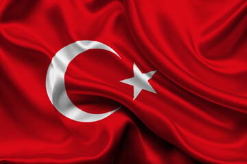 High detailed flag of Turkey. National Turkey flag. Asia. Europe. 3D illustration.