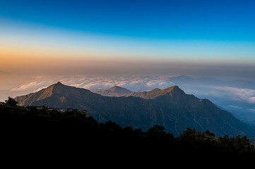 Colorful landscape background at sunrise in the Asir Mountains in Saudi Arabia.