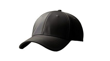 Black baseball cap mockup with transparent background PNG. Isolated.