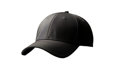 Black baseball cap mockup with transparent background PNG. Isolated.