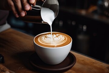 latte art. Capuchino hot coffee - obrazy, fototapety, plakaty