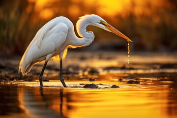 Egret is looking for food in wetland conservation and sustainability