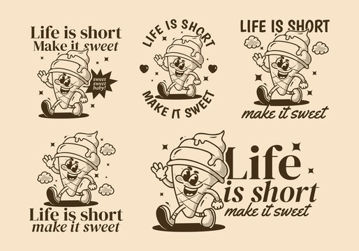 Life is short, make it sweet. Mascot character illustration of walking ice cream
