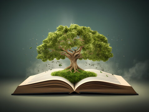 Book Depicted as a Tree, Symbolizing Growth and Wisdom.