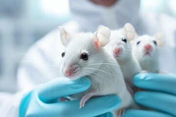 laboratory mice in a scientist hand