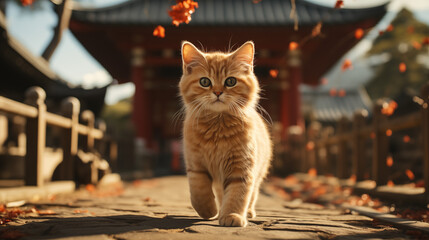 世界遺産のような風景と可愛らしい猫｜Generative AI