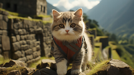 世界遺産のような風景と可愛らしい猫｜Generative AI