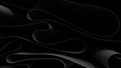 Dark abstract background thin fine line folds waves lines curve motion black and white wallpaper 3d illustration render digital rendering - 687609840