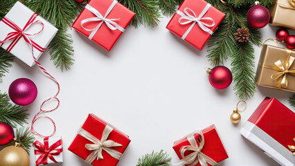 Fototapeta na wymiar Festive Holiday Scene with Presents and Christmas Decorations