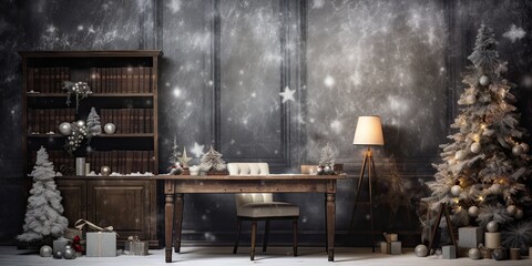 Interior christmas. magic glowing tree,  gifts in dark at night.