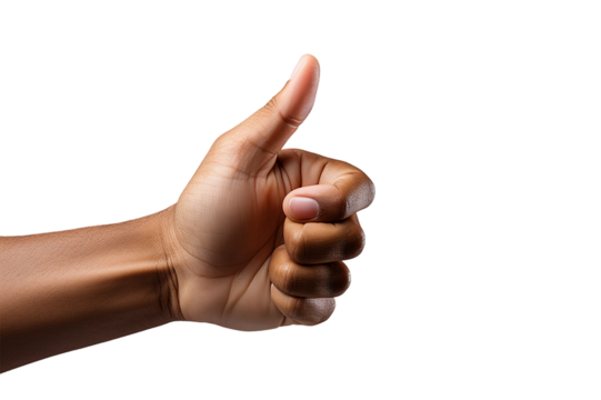 Closeup photo of male hand showing thumbs up sign isolated on black background on transparency generative AI - Powered by Adobe